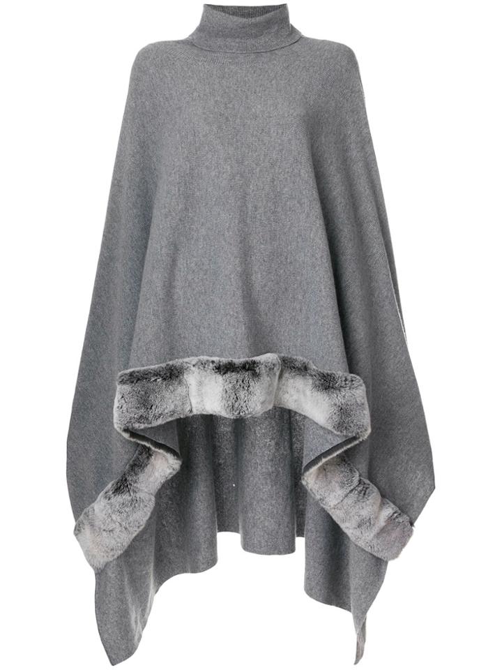 N.peal Fur Edge Asymmetric Poncho - Grey