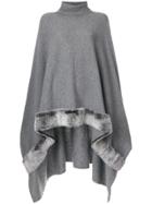 N.peal Fur Edge Asymmetric Poncho - Grey