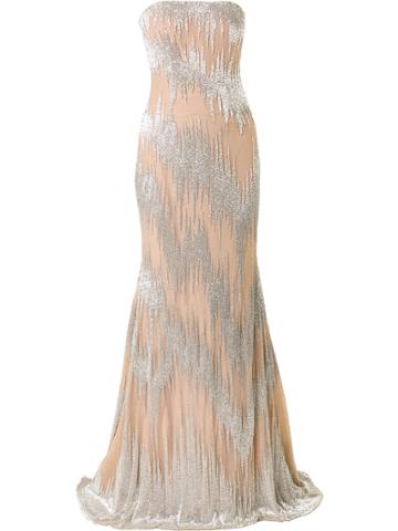 Jean Fares Couture Strapless Beaded Gown - Nude & Neutrals