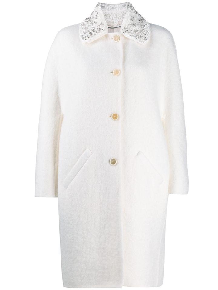 Ermanno Scervino Embellished Collar Coat - White