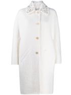 Ermanno Scervino Embellished Collar Coat - White