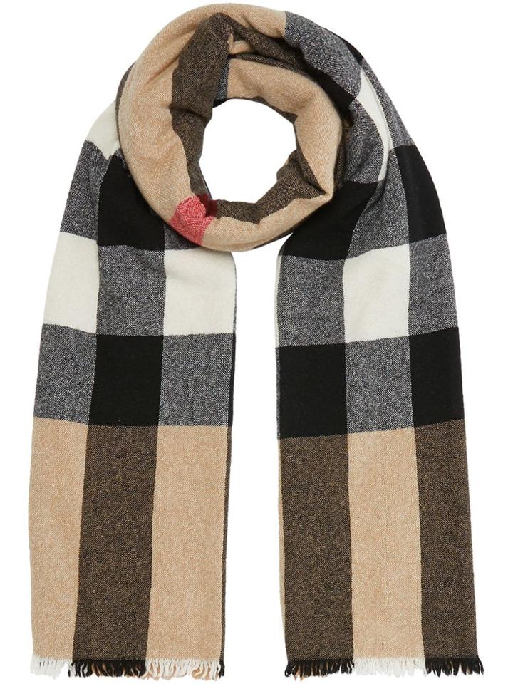 Burberry Fringed Check Wool Cashmere Scarf - Neutrals
