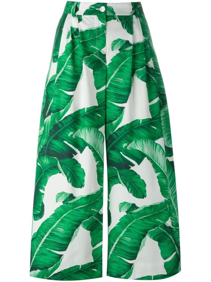 Dolce & Gabbana Banana Leaf Print Culottes, Women's, Size: 46, Green, Cotton