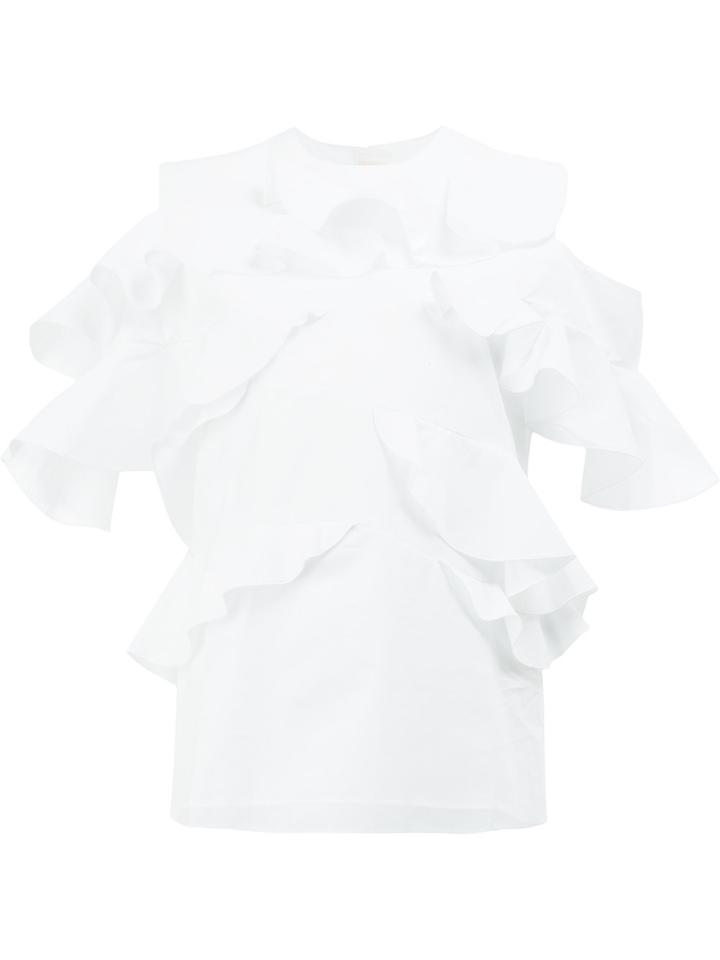 Maison Rabih Kayrouz Ruffle Trim Dropped Shoulders Blouse - White