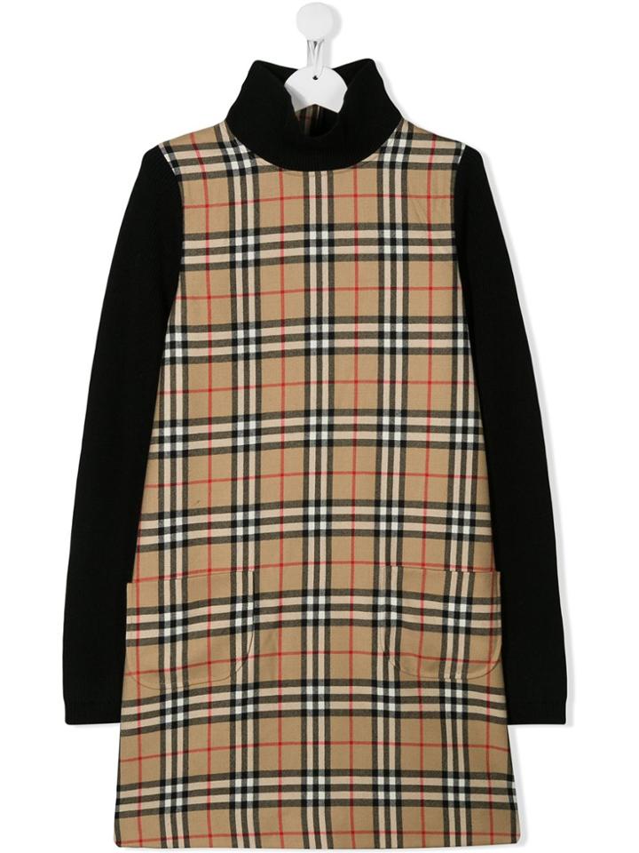 Burberry Kids Check Print Dress - Neutrals