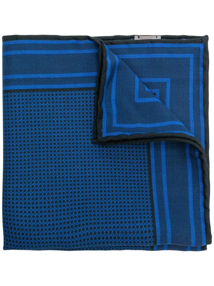 Canali Stripe And Polka Dot Scarf - Blue