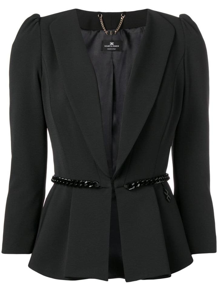 Elisabetta Franchi Chain-embellished Peplum Blazer - Black