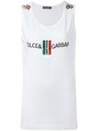 Dolce & Gabbana Embellished Logo Tank Top, Women's, Size: 36, White, Cotton/crystal