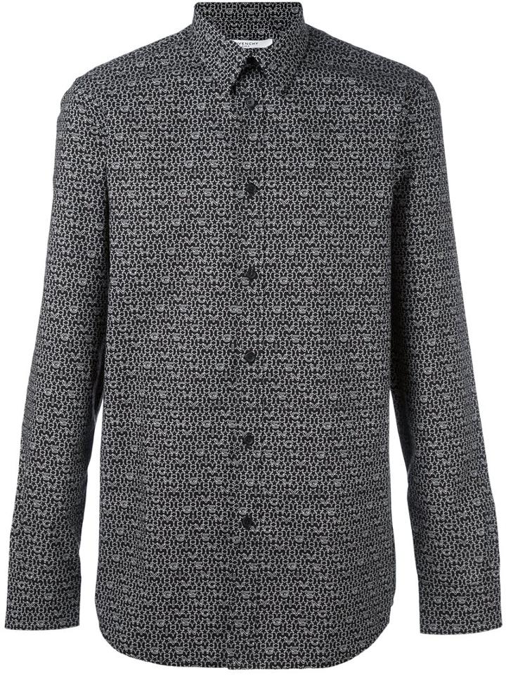 Givenchy Logo Star Print Shirt, Men's, Size: 37, Black, Cotton
