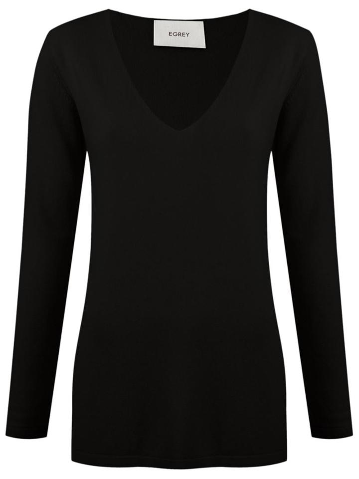 Egrey V-neck Knit Blouse, Women's, Size: Medium, Black, Cashmere