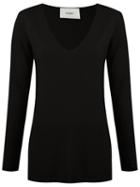 Egrey V-neck Knit Blouse, Women's, Size: Medium, Black, Cashmere