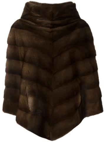 P.a.r.o.s.h. Fur Poncho, Women's, Size: Small, Brown, Polyester/mink Fur/goat Suede/calf Suede