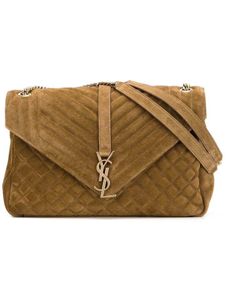 Saint Laurent Monogram Collége Satchel Bag, Women's, Brown, Calf Leather