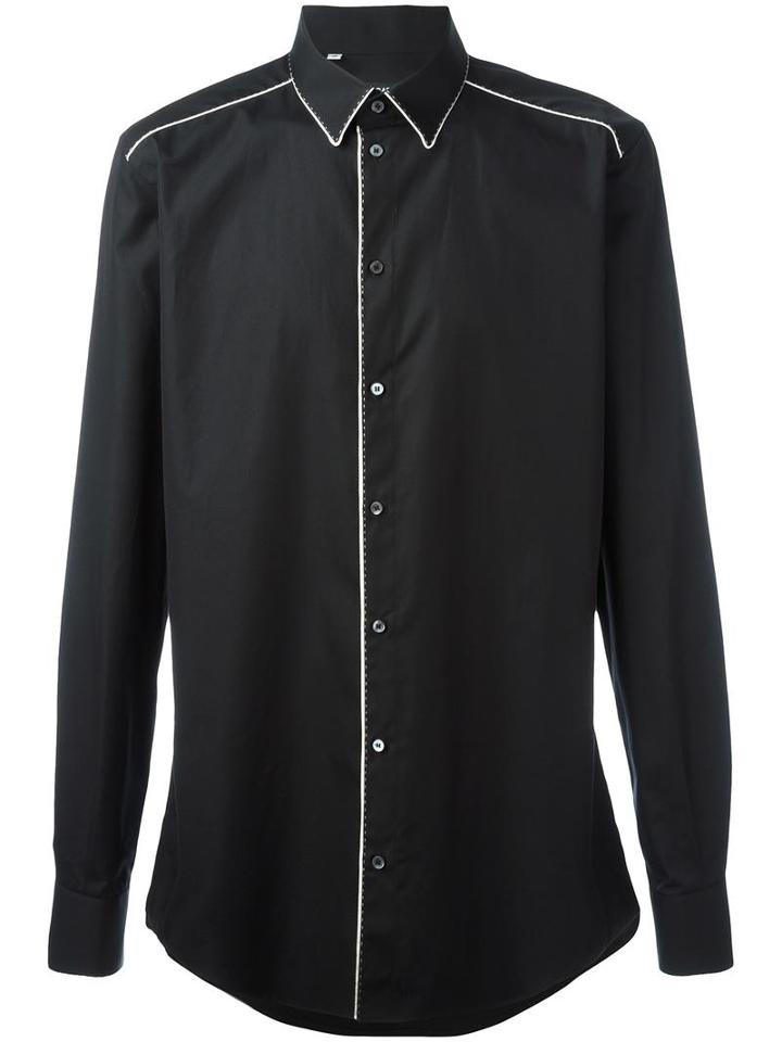 Dolce & Gabbana Piped Trim Shirt, Men's, Size: 42, Black, Silk/cotton