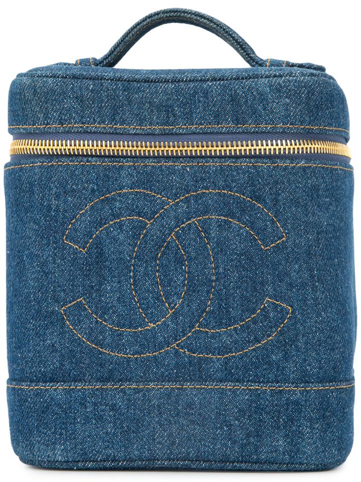 Chanel Vintage Denim Cc Cosmetic Vanity Bag - Blue