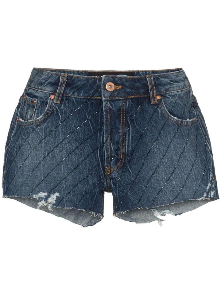 Filles A Papa Crystal-embellished Cut-off Denim Shorts - Blue
