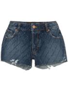 Filles A Papa Crystal-embellished Cut-off Denim Shorts - Blue