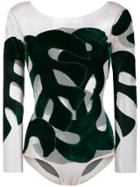 Alexia Hentsch Silk Bodysuit With Velvet Leaves - Green