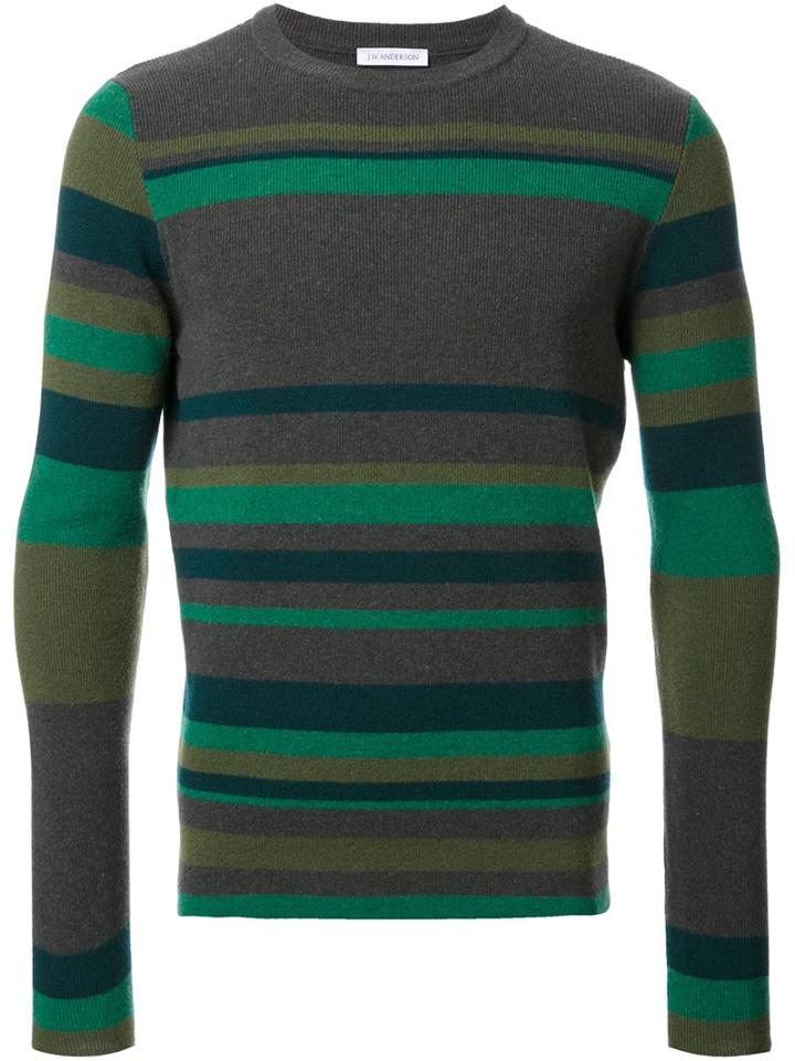 J.w.anderson Striped Crew Neck Jumper, Men's, Size: Medium, Green, Merino