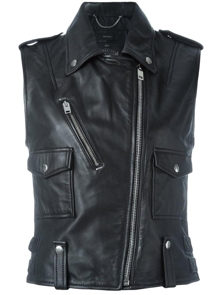 Diesel Sleeveless Biker Jacket, Women's, Size: Small, Black, Sheep Skin/shearling/polyester