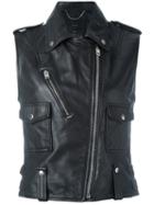 Diesel Sleeveless Biker Jacket, Women's, Size: Small, Black, Sheep Skin/shearling/polyester