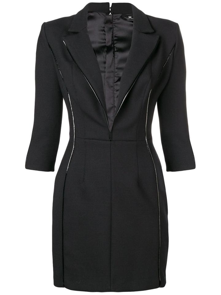 Elisabetta Franchi Plunge Neck Suit Jacket Dress - Black