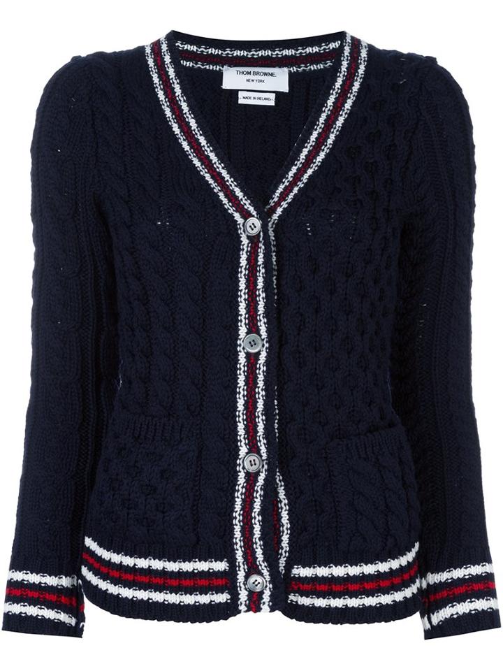Thom Browne Chunky Cable Knit Cardigan, Women's, Size: 42, Blue, Wool
