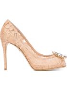 Dolce & Gabbana Embellished Lace Pumps, Women's, Size: 40, Pink/purple, Cotton/leather/glass