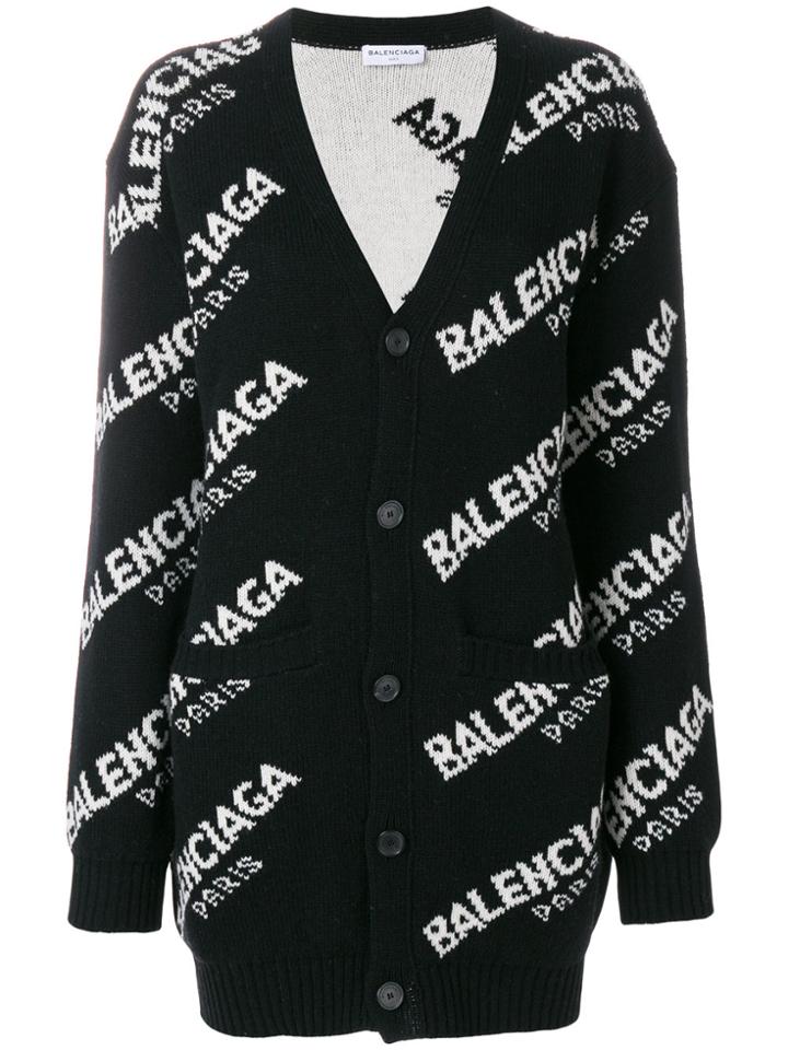 Balenciaga Logo Oversized Cardigan - Black