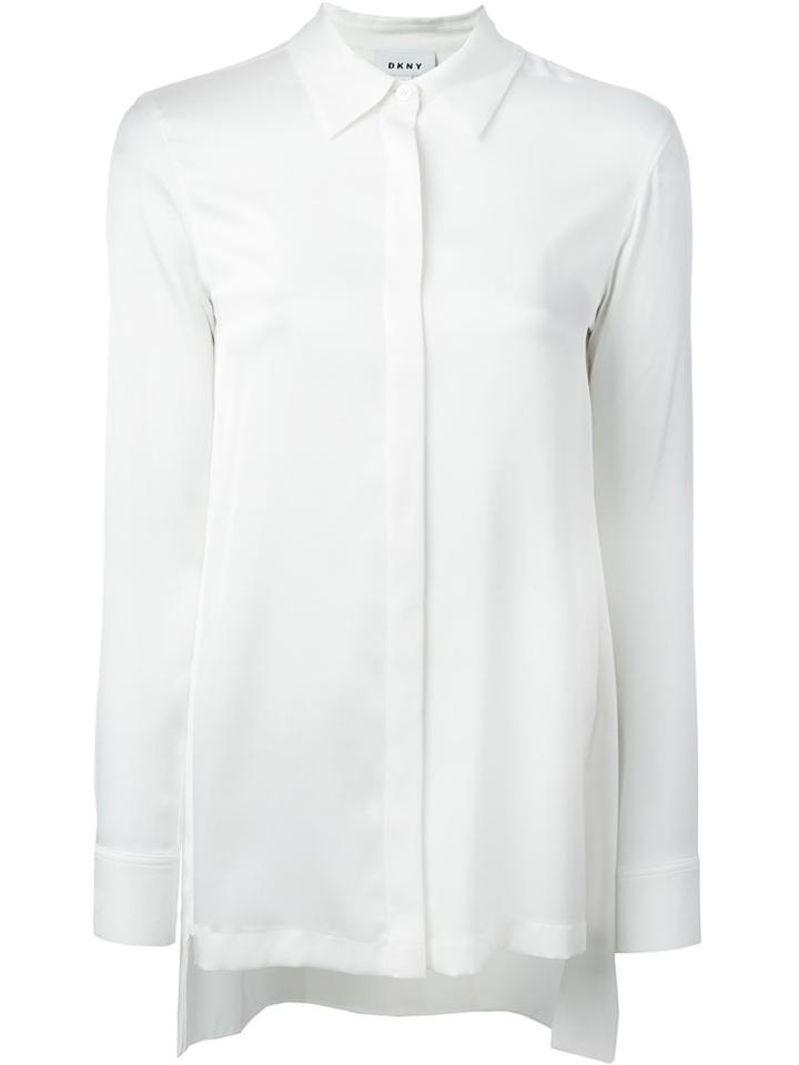 Dkny Slit Back Shirt, Women's, Size: L, White, Silk/spandex/elastane