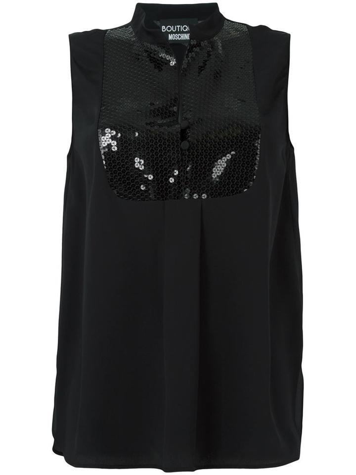 Boutique Moschino Sequin Embellished Tank Top, Women's, Size: 44, Black, Silk/rayon