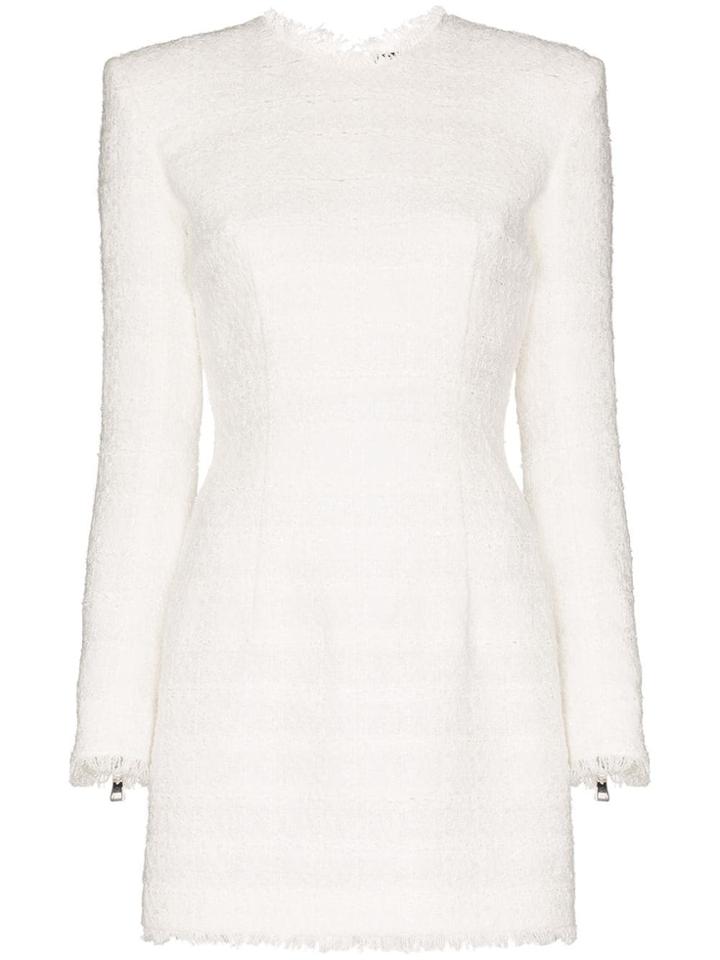 Balmain Bouclé Tweed Mini Dress - White