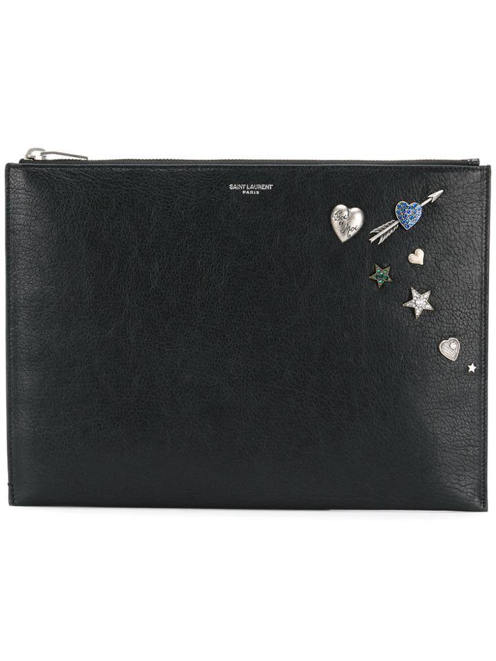 Saint Laurent Embellished Zipped Clutch - Black