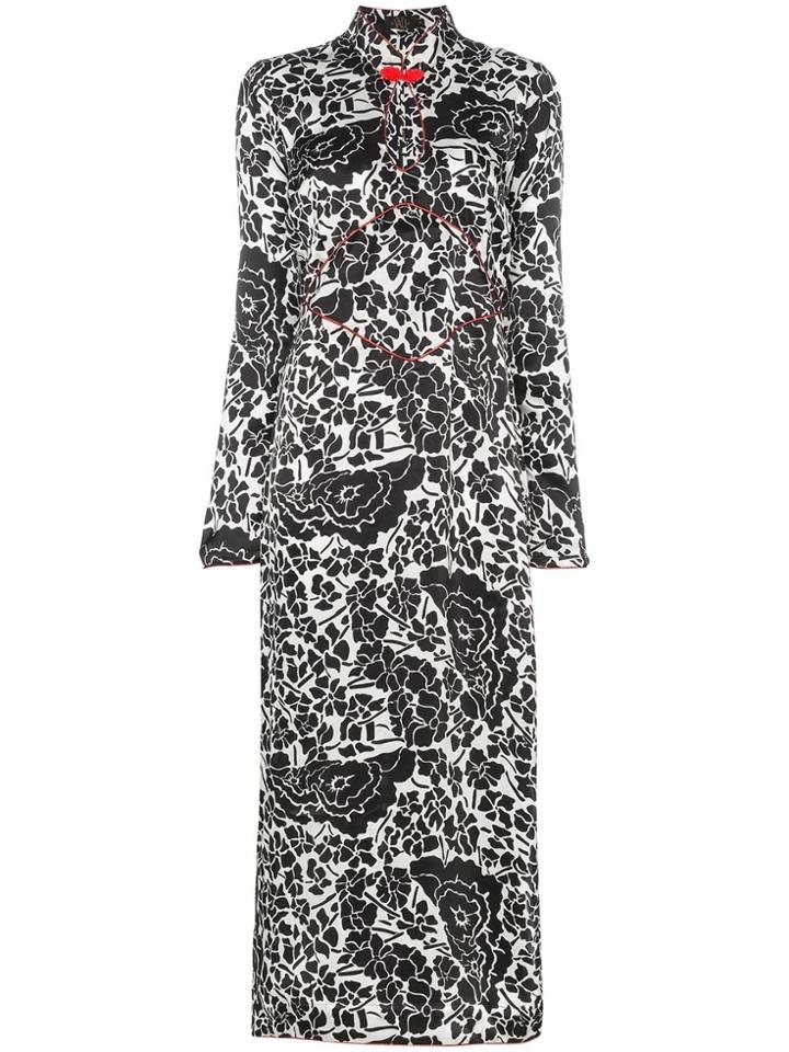 De La Vali Elektra Floral Print Midi Silk Dress - Black