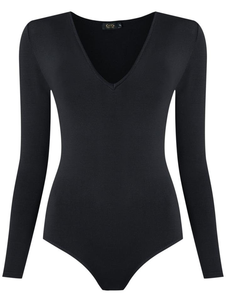 Gig - V Neck Knit Body - Women - Viscose - M, Black, Viscose