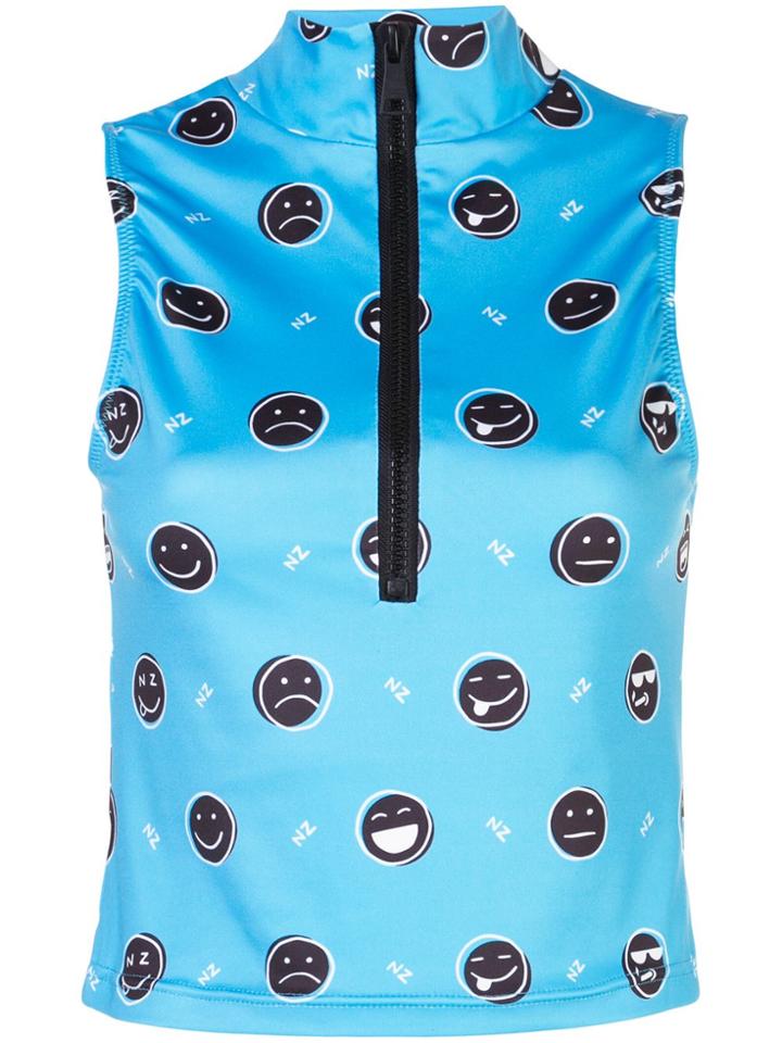 Natasha Zinko Emoji Print Zip-up Top - Blue