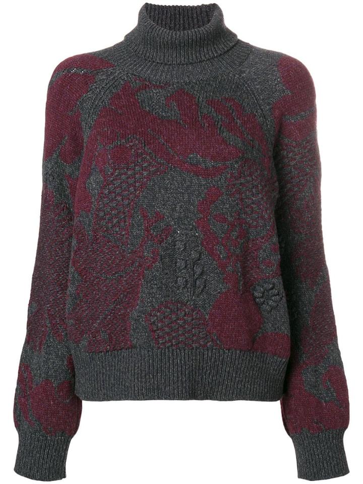 Barrie Stencil Garden Cashmere Turtleneck Pullover - Grey