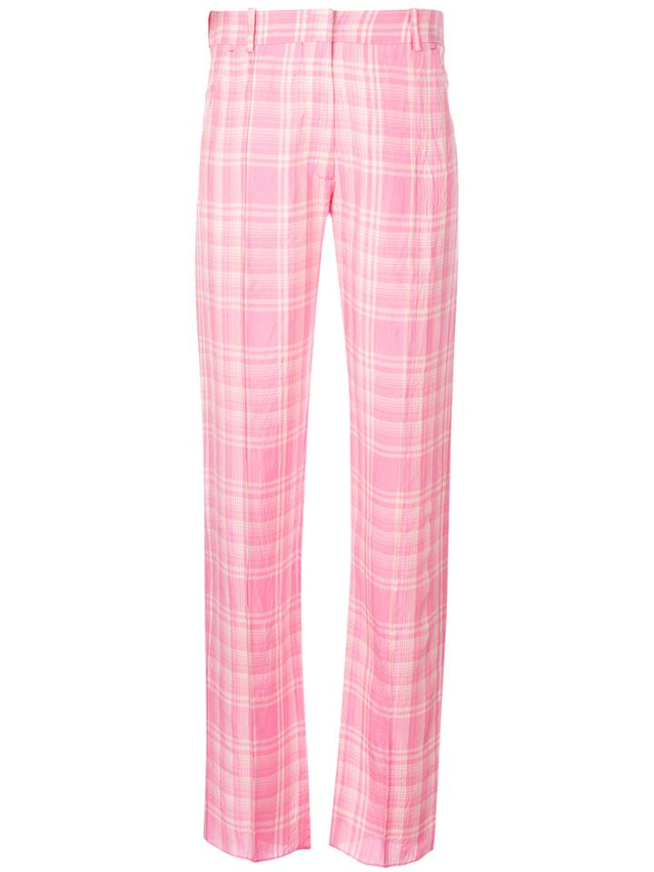 Victoria Beckham Plaid Straight Leg Trousers - Pink & Purple