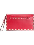 Valentino - 'rockstud' Clutch - Women - Calf Leather - One Size, Red, Calf Leather