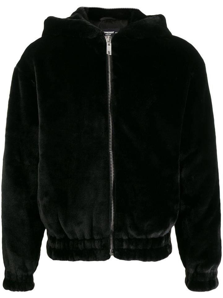 Represent Faux Fur Hooded Jacket - Black