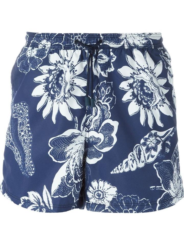 Etro Floral Print Swim Shorts, Men's, Size: S, Blue, Nylon