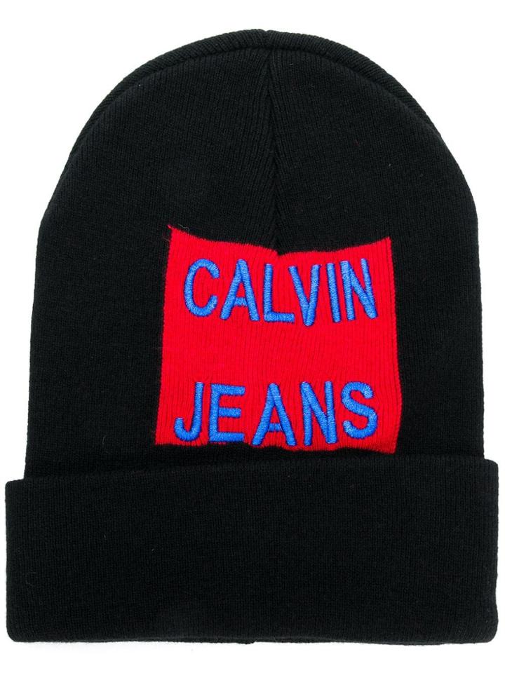 Ck Jeans Logo Embroidered Beanie - Black