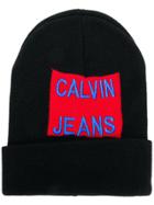 Ck Jeans Logo Embroidered Beanie - Black