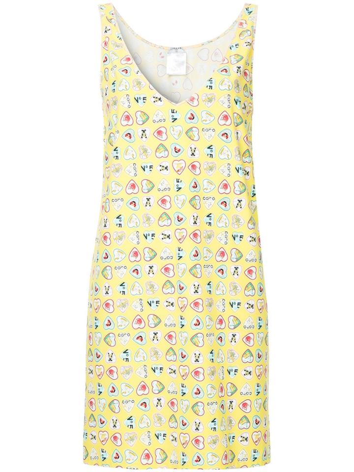 Chanel Vintage Hearts Print Sleeveless Dress - Yellow & Orange
