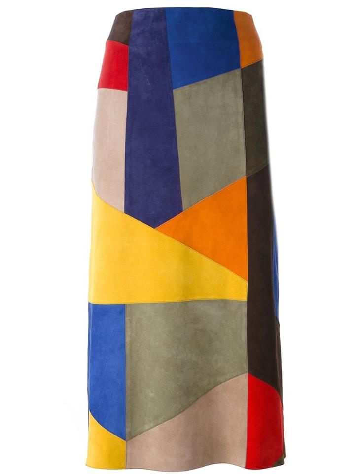 Victoria Beckham Patchwork Midi Skirt, Women's, Size: 10, Suede