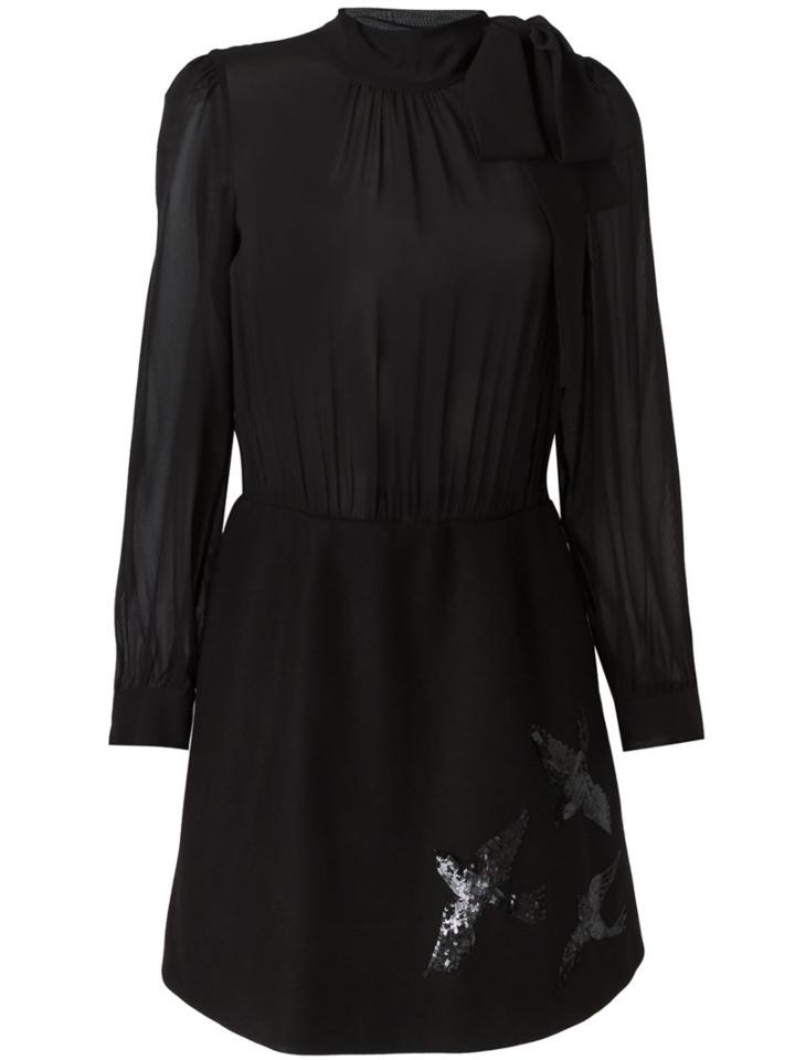 Red Valentino Sequined Bird Dress, Women's, Size: 44, Black, Silk/polyamide/polyester/pvc