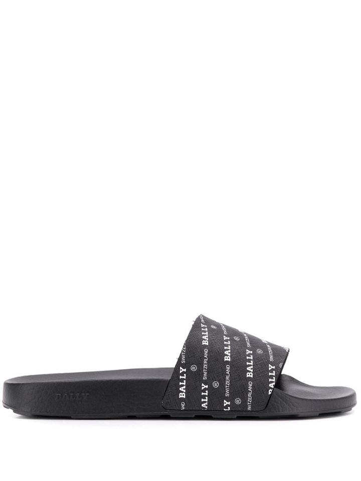 Bally Logo Print Slide Sandals - Black