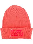 Diesel Logo Ribbed Beanie - Red