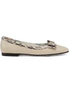 Gucci Leather Ballet Flats With Snakeskin Bow - White
