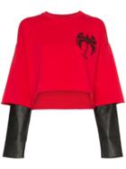 Adaptation Double Layer Leather Sleeve Cotton Top - Red